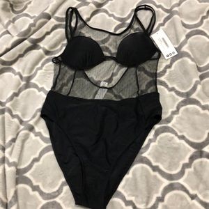 black mesh one-piece bathing suit